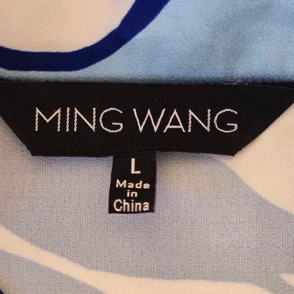 Ming Wang Womens Floral Print Crepe de Chine Shift Dress Blue White Large - Picture 3 of 11